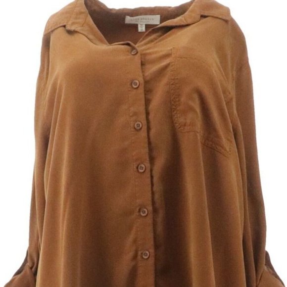NWT SIDE STITCH BUTTON FRONT TUNIC WITH POCKETS COPPER XS - Picture 1 of 10